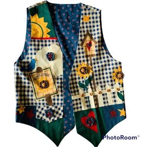 Cottage Core Vintage Inspired Fall Sunflower Vest Hamdmade